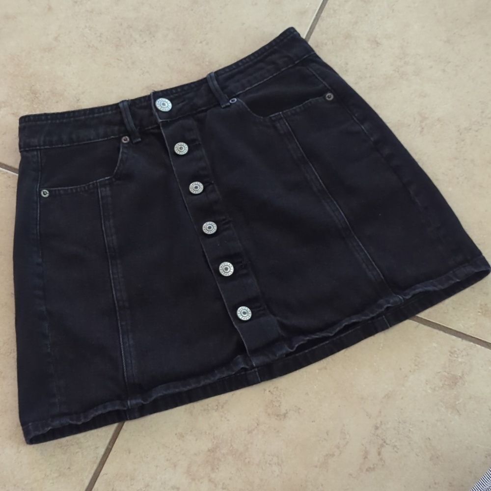 American Eagle AE Black Hi-Rise A-line Denim Jean Button Front Skirt - Size 4